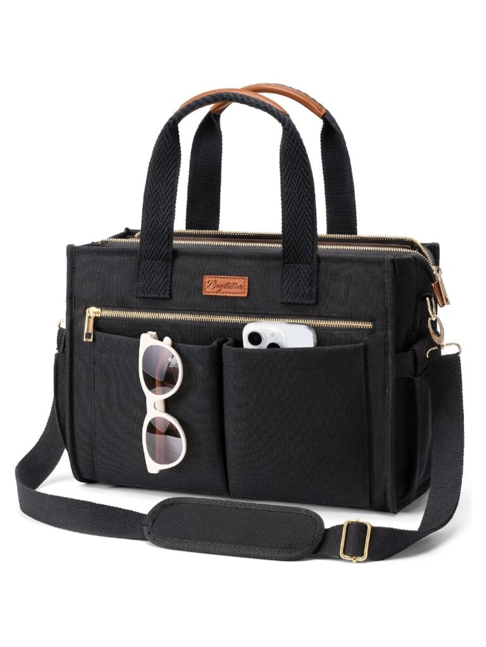 Canvas Tote Bag 15 Pockets Laptop Work Crossbody Teacher Nurse